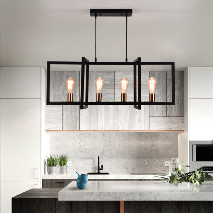17 Stories Barines 4 Light Dimmable Kitchen Island Square / Rectangle
